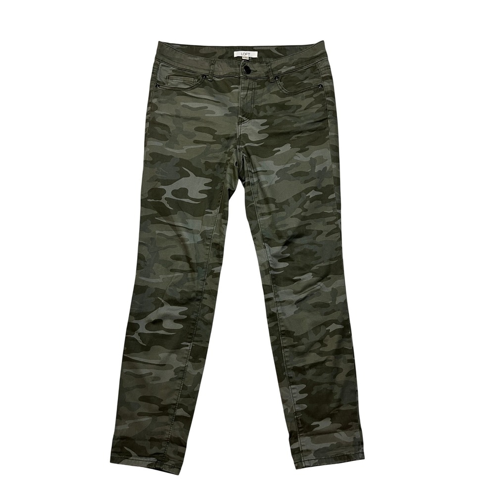 LOFT Pants Womens 4P Green Camo Marisa Skinny Fit Stretch Twill Casual Utility